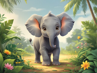 little baby elephant in the wild digital illustration