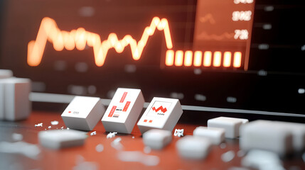 Economic Risk of Banking Instability Recession. Abstract financial data visualization with charts and blocks.