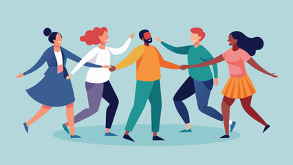 Obraz premium A group of people standing in a circle holding hands and swaying together to the soothing music finding comfort and support in each other through a. Vector illustration