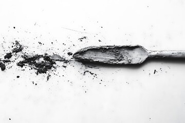Wooden spoon with charcoal powder, artistic monochrome still life with a touch of earthiness