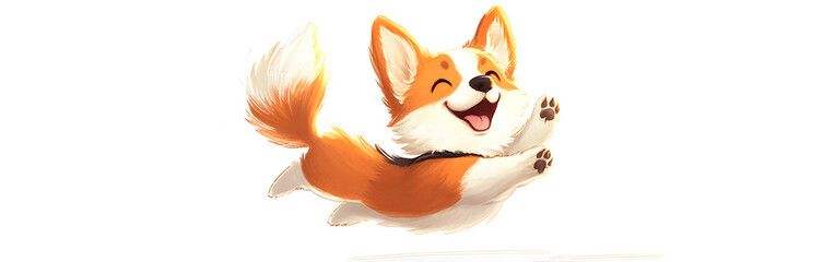 Obraz premium Joyful Corgi: A Happy Puppy's Leap of Joy