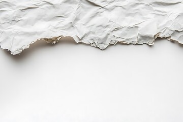 Crumpled white paper texture background with rough edges, perfect for graphic design and mockup projects