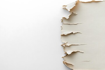 Beige paper with torn edge on white background for design mockups and presentations