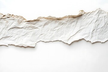 Ripped, Crumpled White Paper Texture on White Background for Mockups and Designs. Aged Paper