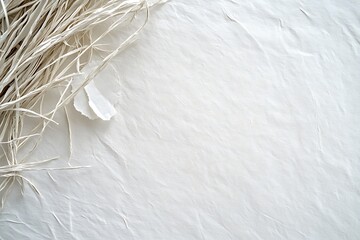 White textured paper background with dried plant fibers for creative design projects
