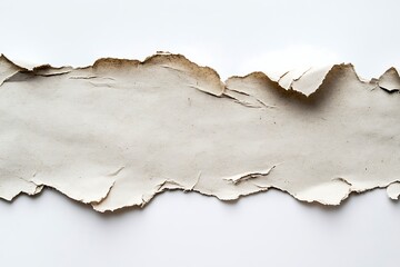 Torn paper texture on white background for graphic design element and grunge effect