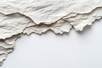 Crumpled paper edges on white background creates a textural and layered effect for design