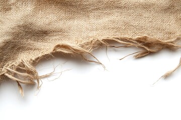 Rough burlap fabric texture background with frayed edges and natural fiber detail