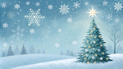 Winter wonderland snowy christmas tree scene tranquil landscape digital illustration serene environment festive atmosphere
