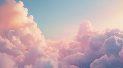 Pastel gradient sky background with dreamy soft clouds in pink and blue tones.