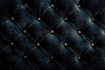 Obraz premium Elegant dark blue tufted velvet upholstery with golden buttons for luxurious texture