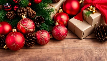 Festive christmas decoration home setup image of ornaments and gifts cozy environment close-up view holiday spirit