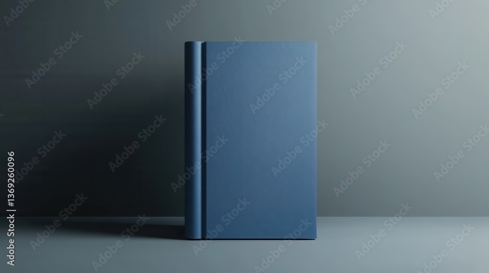 Poster a minimalist blue book rests on a smooth surface against a muted backdrop, emphasizing simplicity an