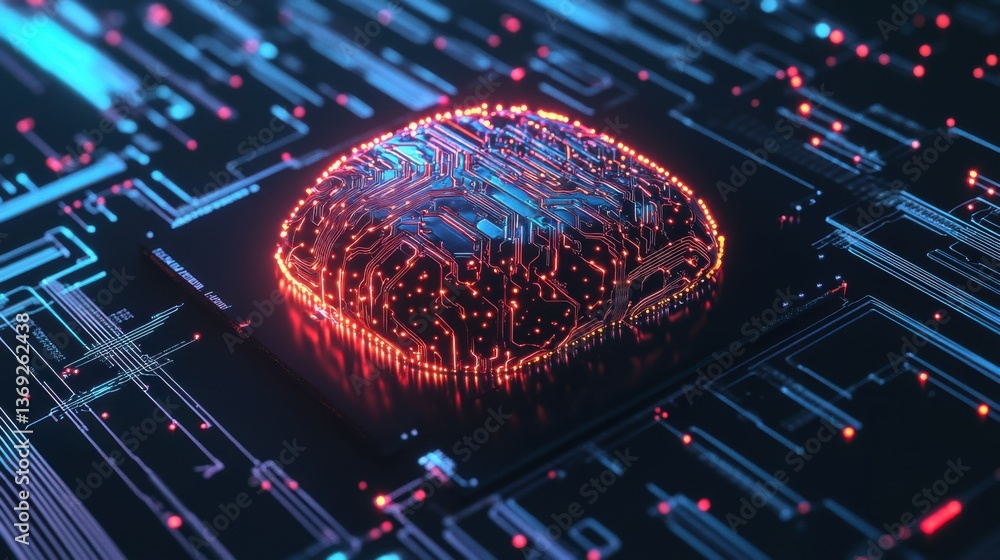 Aufkleber a vibrant, futuristic representation of a microchip surrounded by intricate circuit patterns, radiat