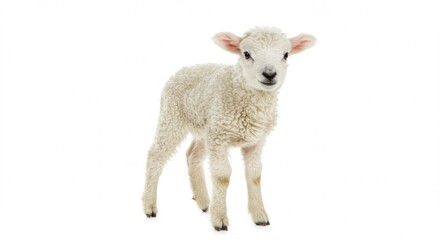 Fototapeta premium Fluffy Lamb, Standing Portrait, White Background