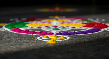 Fototapeta premium Colorful Powder Design On A Dark Floor