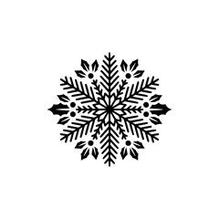 Minimalist Black Snowflake Icon on White Background