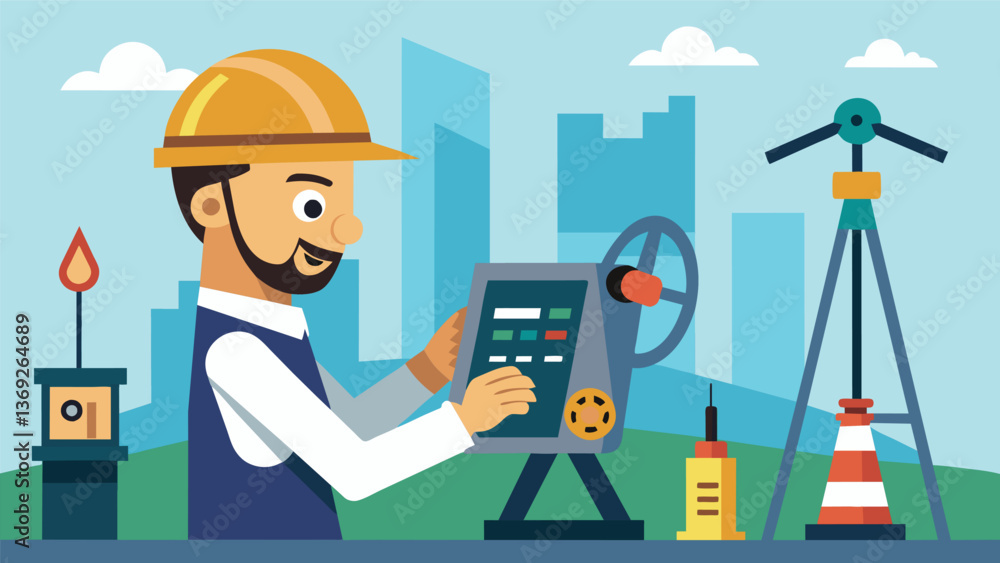 Aufkleber a skilled engineer using precision tools to calibrate a vital component of an oil wells control pane