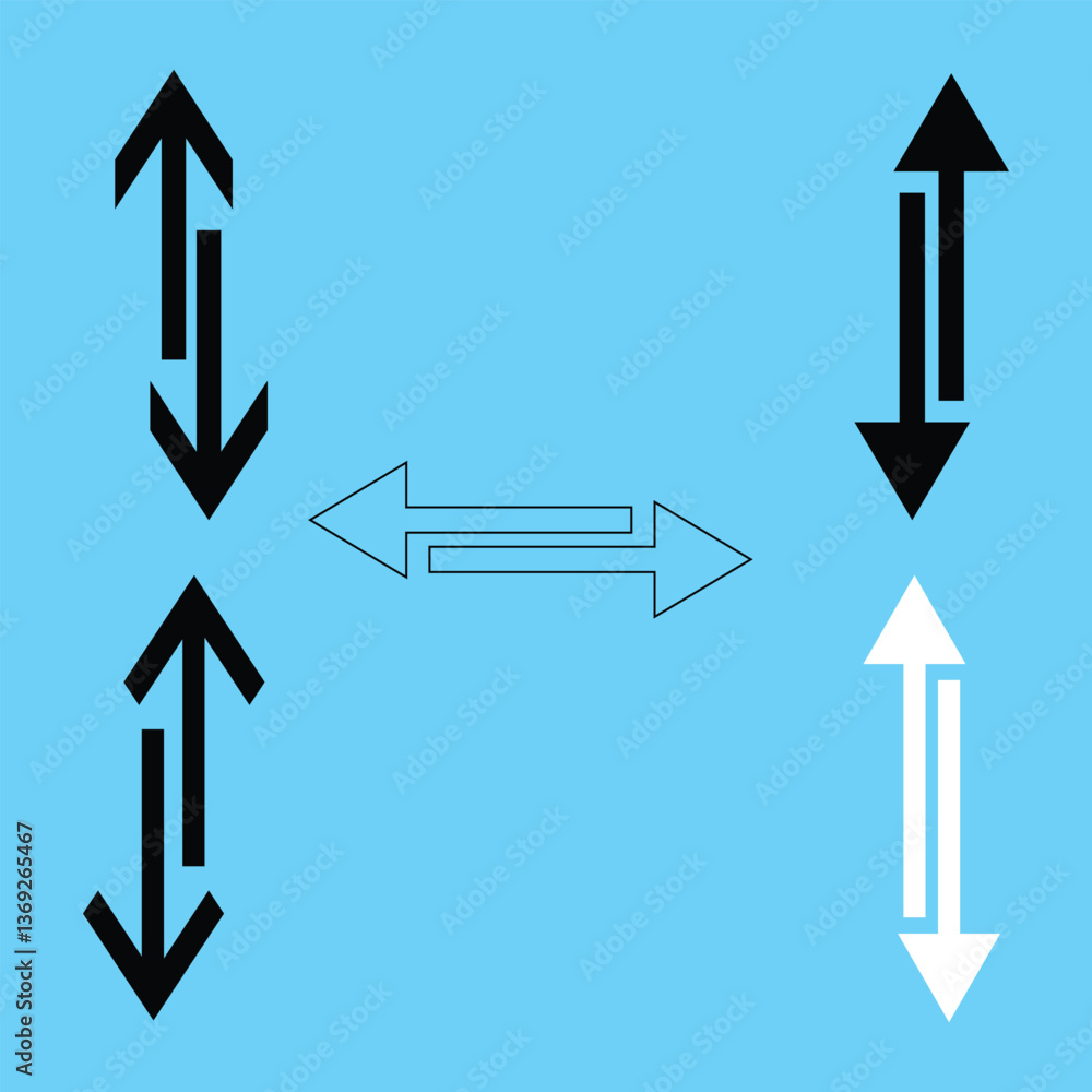 Poster double headed long arrow set. dual sided arrow icon. vector formats. outline arrow. both sided white