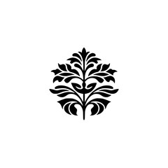 Elegant Black Floral Damask Design on White Background