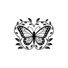 Elegant Black and White Butterfly Design with Floral Accents
