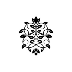 Elegant Floral Ornament Design, Black & White, Decorative Element