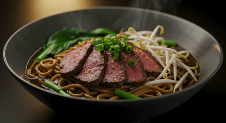 Delicious Beef Ramen In Dark Bowl