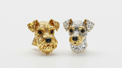 Schnauzer and Pinscher shaped jewelry. Diamond and gold textures. Vector data.