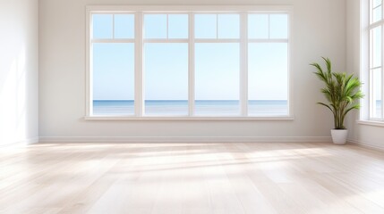 Obraz premium Coastal minimalist room with large windows