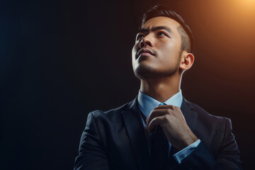Fototapeta premium A successful senior businessman confidently poses, showcasing his expertise and professionalism against a plain backdrop.