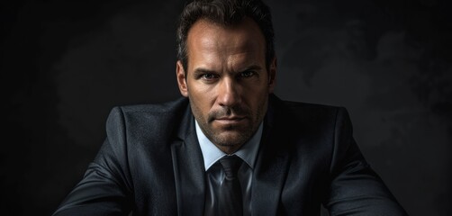Fototapeta premium A successful senior businessman confidently poses, showcasing his expertise and professionalism against a plain backdrop.