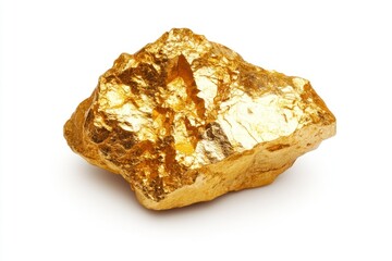 Close-up of a Shiny Golden Nugget on a White Background