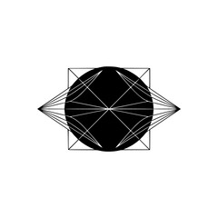 Geometric Abstraction: Black Circle, Lines & Square, Minimalist Design