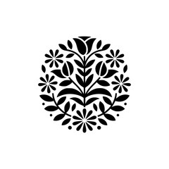 Black Floral Orb: Minimalist Botanical Design on White Background