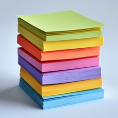A stack of colorful sticky notes in various sizes