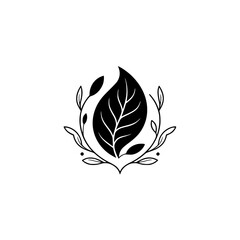 Minimalist Leaf Logo: Elegant Botanical Design in Black and White