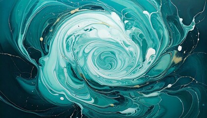 エメラルドグリーンの渦巻きアート、幻想的な抽象背景、深海を思わせるペイント模様、流れる絵の具の渦模様、美しいグリーン系スワール、アーティスティックなマーブルアート、神秘的な色彩の抽象表現、落ち着いたトーンの渦デザイン、インクが混ざり合うような背景、涼しげな印象のアート作品
