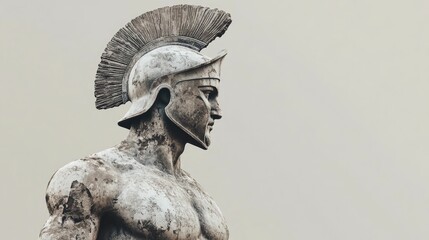 Obraz premium Weathered statue, plumed helmet, muscular torso.