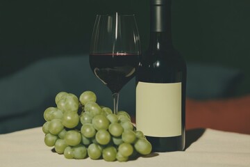 Fototapeta premium Still life image of red wine, grapes, and glass