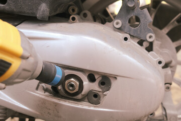 Fototapeta premium Automatic CVT transmission of scooter mortorcycle repair belt and clutch