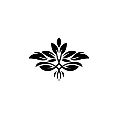 Elegant Floral Emblem, Black Leaves on White Background