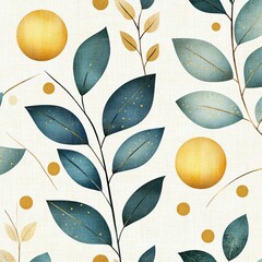 Elegant Leaf and Circle Pattern with Gold and Blue Accents
