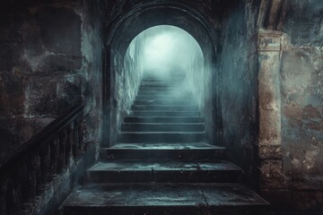 Fototapeta premium Mysterious dark tunnel with light at the end and stone walls