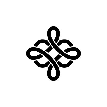 Black Intertwined Knot Icon on White Background