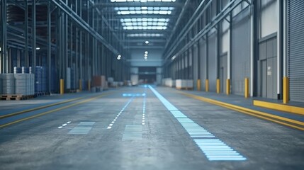 Obraz premium A logistics warehouse with clearly marked lanes for inventory management.
