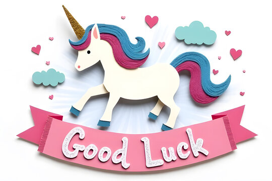 good luck paper quilling card with unicorn