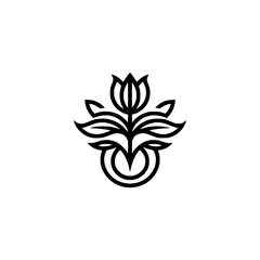 Minimalist Flower Logo: Black Line Art Design, Elegant, Floral, Branding.