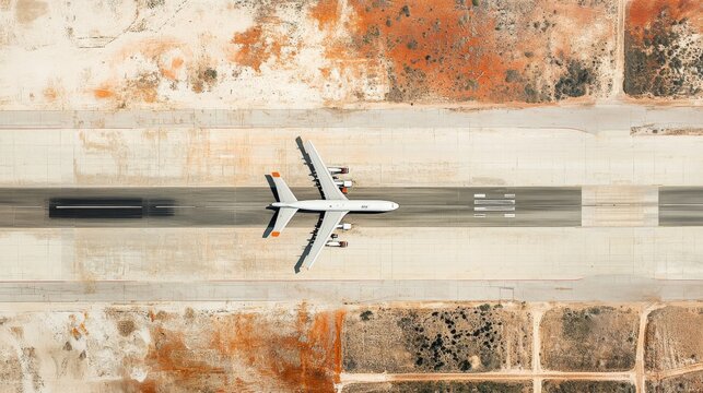 118.A detailed aerial perspective of Aeropuerto de Carrasco, with a runway and taxiway patterns clearly visible, as an airplane prepares for takeoff against a clear sky backdrop.