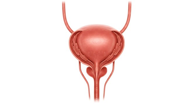 Illustration of Human Bladder Anatomy with Ureters and Urethra Medical Diagram