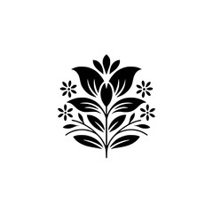 Elegant Black Floral Motif on White: Minimalist Vector Design
